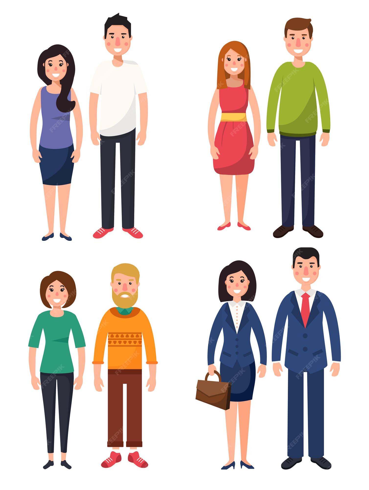 Conjunto de diferentes personajes. dibujos animados de hombre y mujer joven, empresario, estudiante, pareja familiar. | Vector Premium Conjunto de diferentes personajes. dibujos animados de hombre y mujer joven, empresario, estudiante, pareja familiar. | Vector Premium