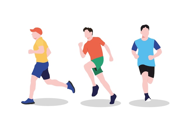 Conjunto de diferentes personajes de dibujos animados de hombres corriendo