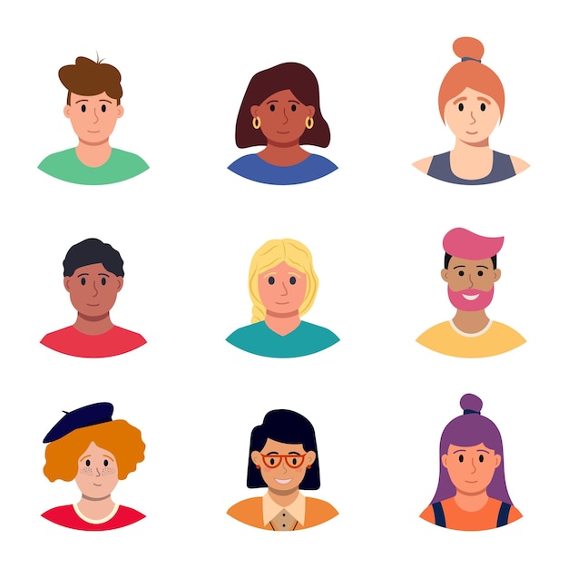 Conjunto de diferentes personas retrato diversidad de personas Vector ilustración plana