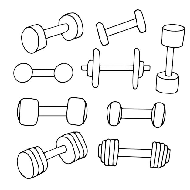 Vector conjunto de diferentes pesas ilustración vectorial, dibujo a mano alzada