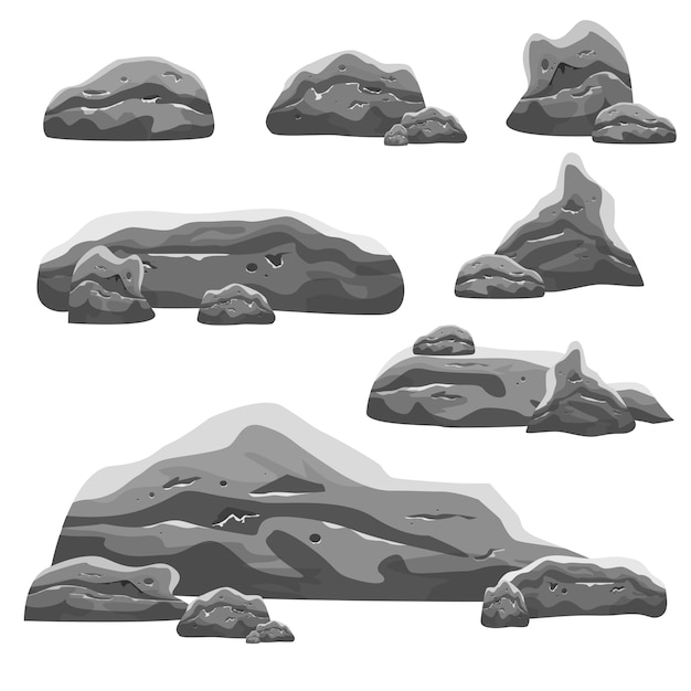 Conjunto de diferentes piedras ilustración de diseño aislado sobre fondo blanco.
