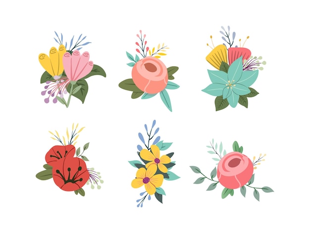 Conjunto de diferentes ramas florales Decoración de flores Temporada de primavera Ilustración vectorial