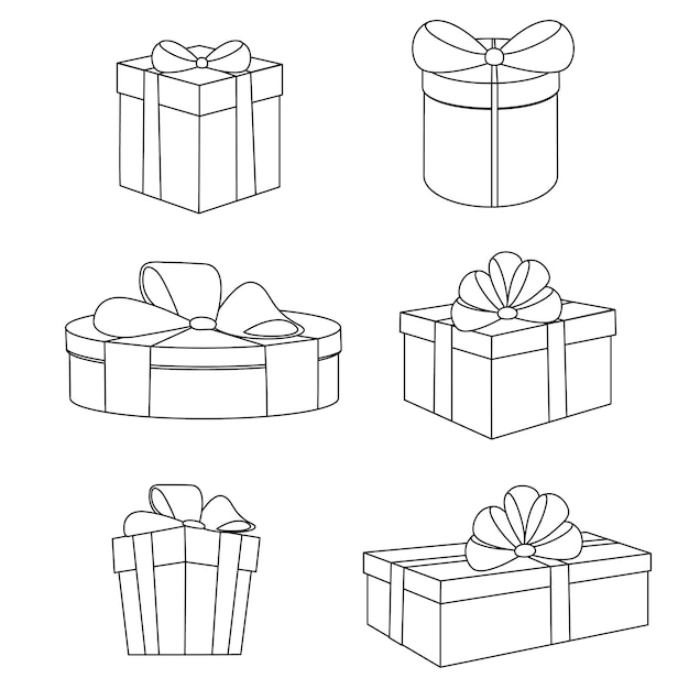 Conjunto de diferentes regalos de vacaciones en estilo de línea ilustración vectorial