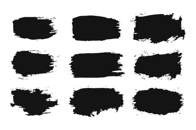 Conjunto de diferentes salpicaduras negras y pinceladas fondos de arte abstracto