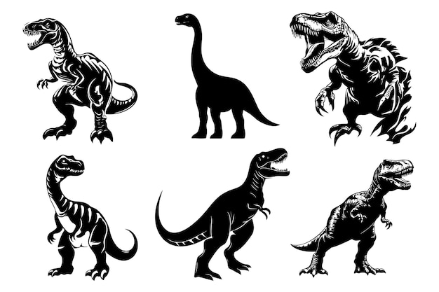 Conjunto de diferentes siluetas de dinosaurios