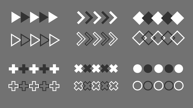 Vector un conjunto de diferentes símbolos que incluyen flechas, flechas y signos.