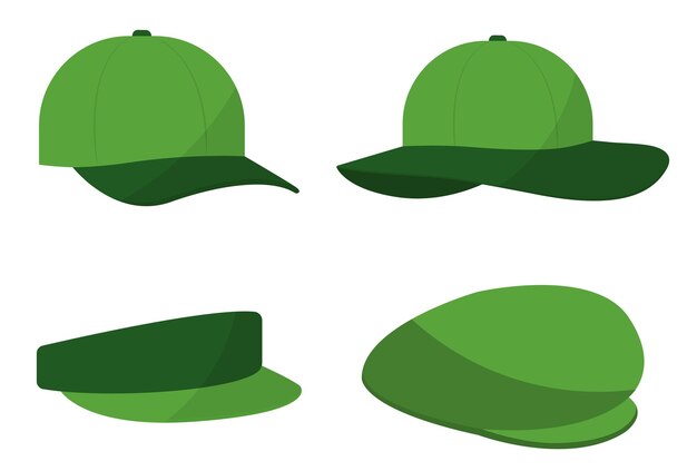 Conjunto de diferentes sombreros de golf en color verde