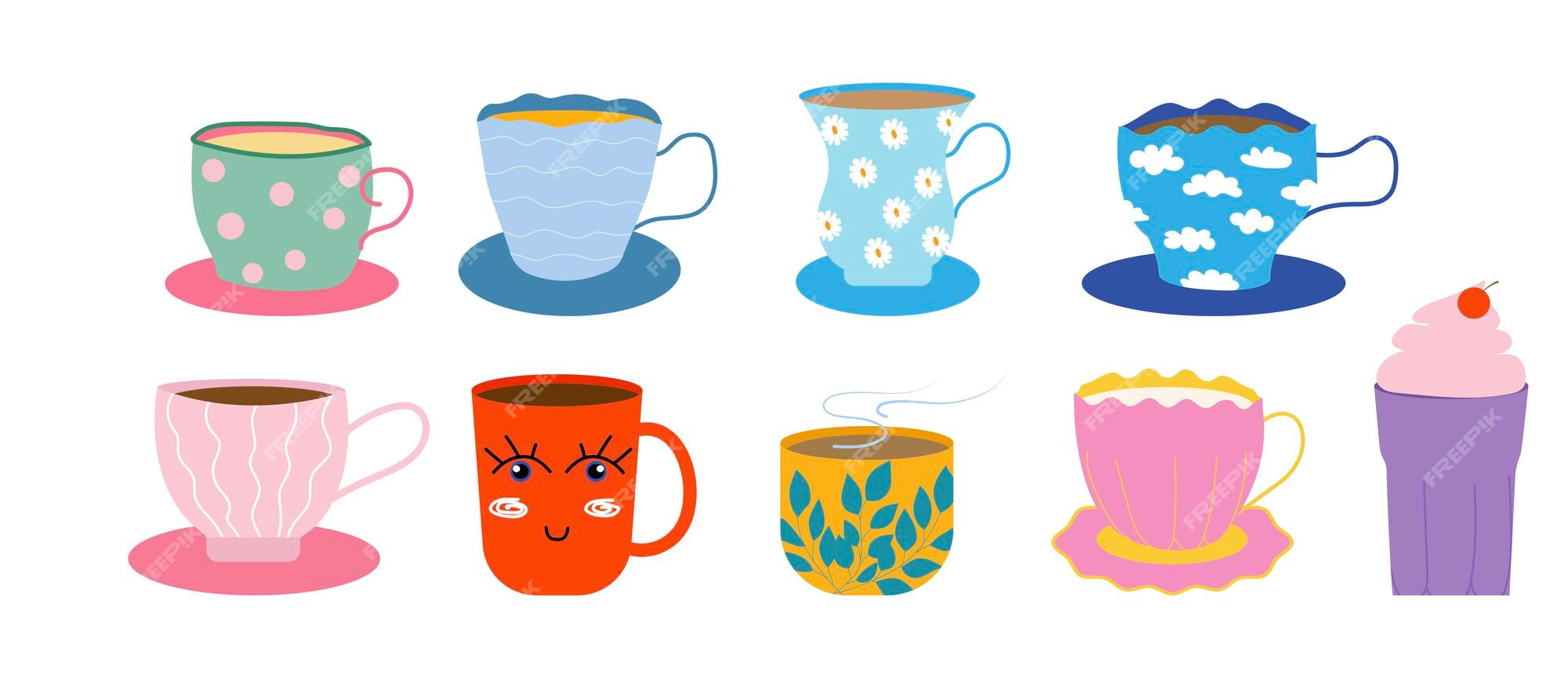 Conjunto de diferentes tazas vector ilustración plana |