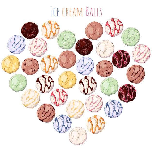 Conjunto de diferentes tipos de bolas de helado