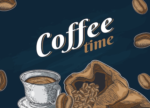 Conjunto con diferentes tipos de café. Dibujado a mano ilustración
