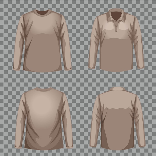 Vector conjunto de diferentes tipos de camiseta del mismo color.