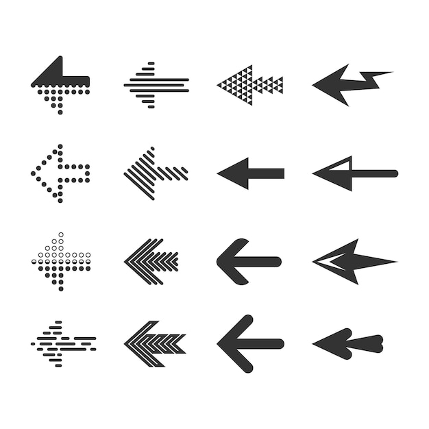 Un conjunto de diferentes tipos de flechas direccionales Flechas de puntos de palos y líneas sólidas