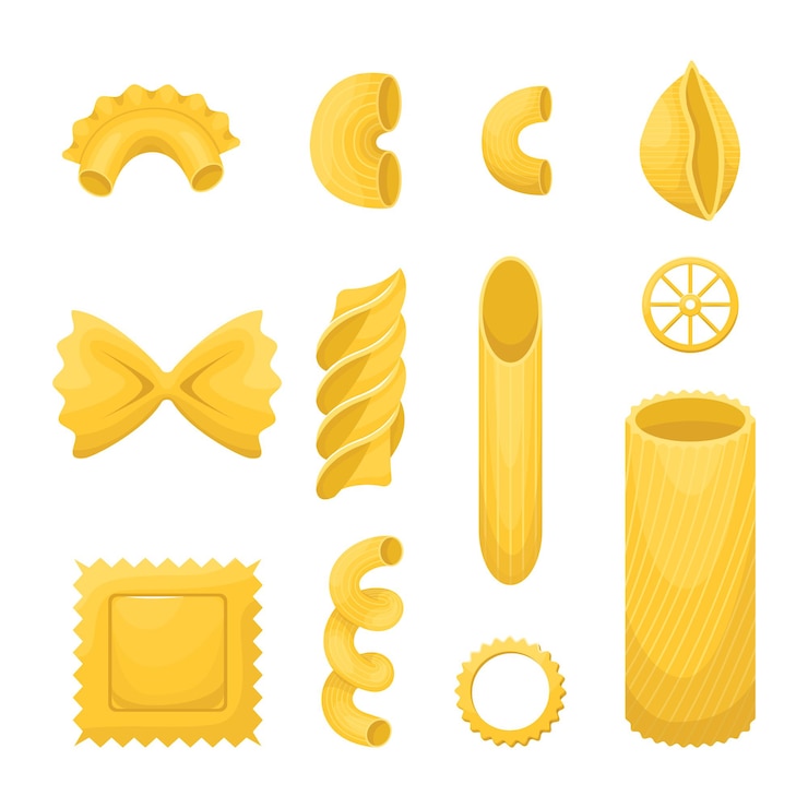 Vector el conjunto de diferentes tipos de pasta italiana.