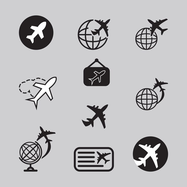 Un conjunto de diferentes tipos de siluetas de aviones