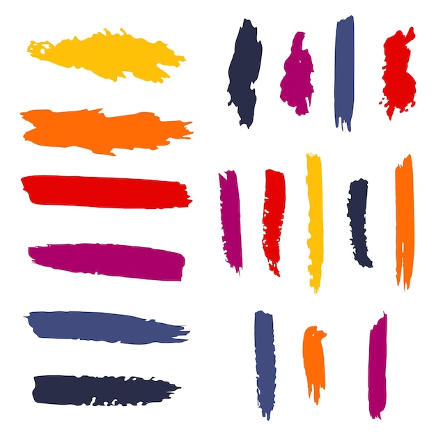 Conjunto de diferentes trazos de pintura de color sobre un fondo blanco Ilustración vectorial