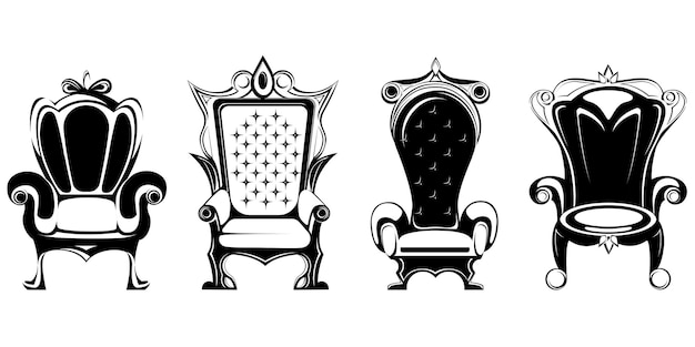 Conjunto de diferentes tronos reales aislado en blanco