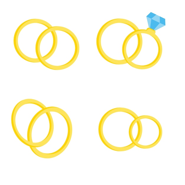 Conjunto de diferentes vectores lindos anillos de boda Anillo aislado colorido sobre fondo blanco