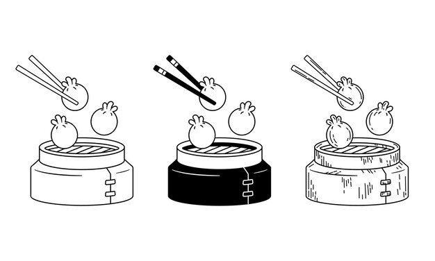 Conjunto de Dimsum Ilustración de dibujos animados estilo diseño plano vintage aislado fondo blanco