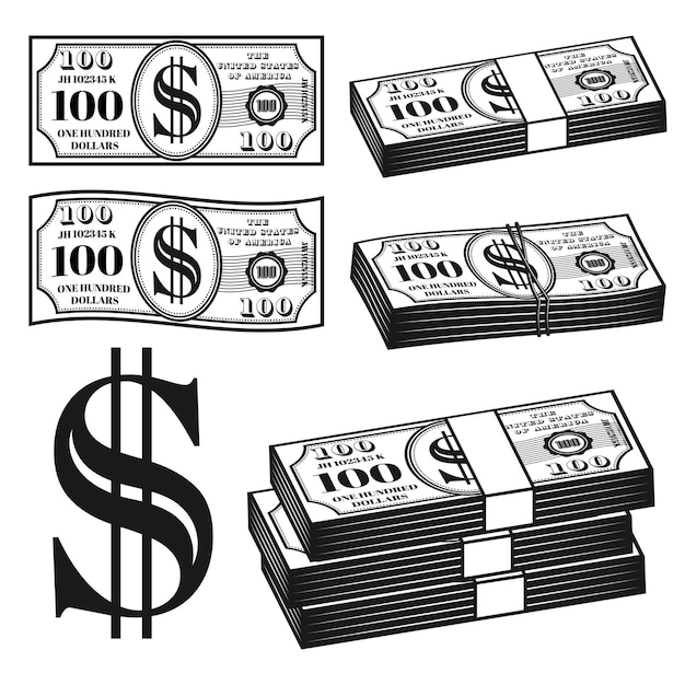 Vector conjunto de dinero de diferentes variantes de objetos o elementos.