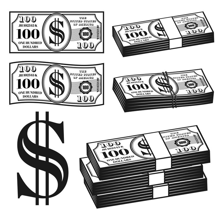 Vector conjunto de dinero de diferentes variantes de objetos o elementos.