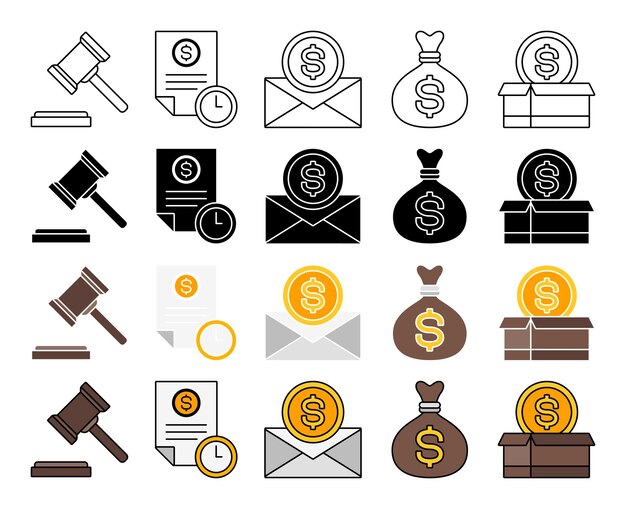 Conjunto de dinero y finanzas en estilo plano aislado