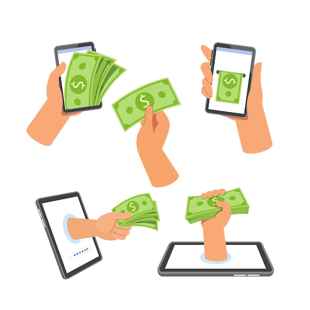 conjunto de dinero de pago móvil retirar teléfono de mano