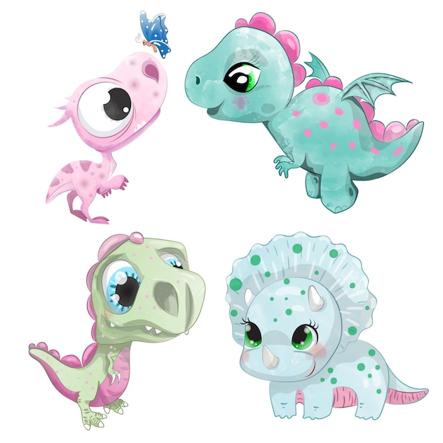 Vector conjunto de dinosaurios acuarelas