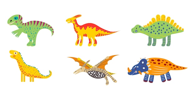 Conjunto de dinosaurios de colores para guardería, camisetas para niños, carteles, pancartas, tarjetas de felicitación, arte de pared | Vector Premium Conjunto de dinosaurios de colores para guardería, camisetas para niños, carteles, pancartas, tarjetas de felicitación, arte de pared | Vector Premium