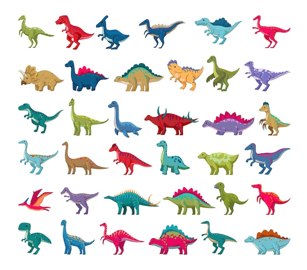 Conjunto de dinosaurios coloridos dibujos animados