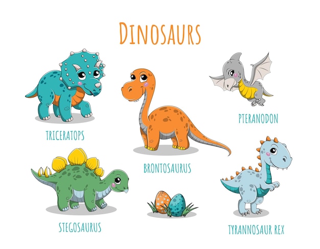 Conjunto de dinosaurios coloridos