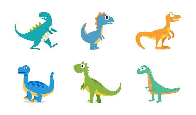Conjunto de dinosaurios de dibujos animados Colección de iconas de dinosaurios lindos