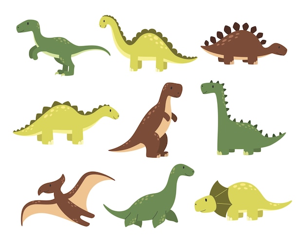 Conjunto de dinosaurios vectoriales Ilustraciones planas