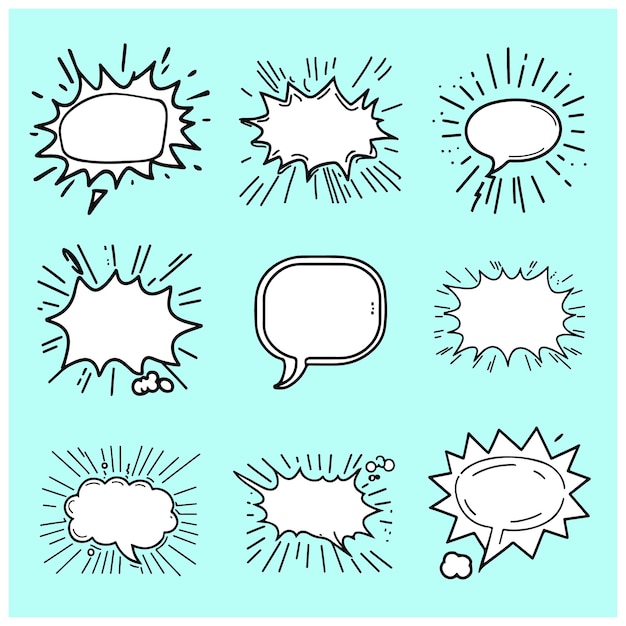 conjunto, de, discurso, garabato, burbujas, vector