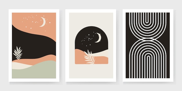 Conjunto de diseñador Colección de ilustraciones geométricas abstractas Elementos dorados sobre un fondo oscuro