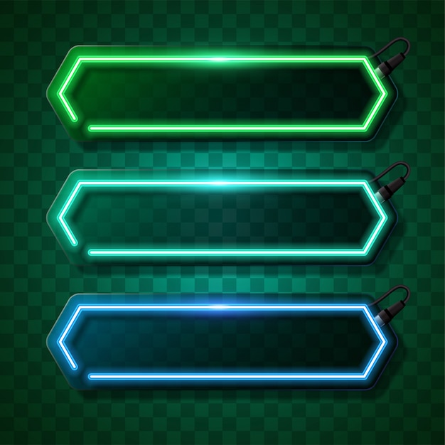 Conjunto de diseño de banner de neón verde y azul