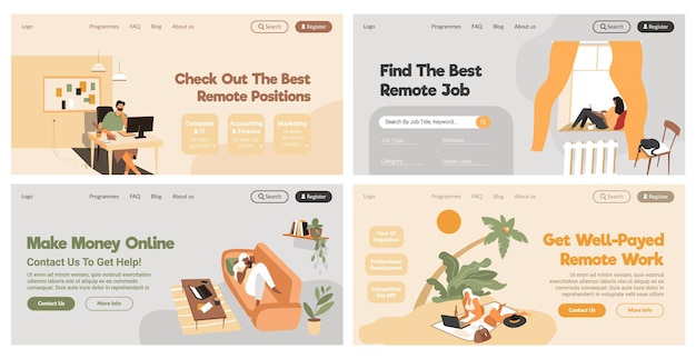 Conjunto de diseño de banner web con promoción de trabajo remoto