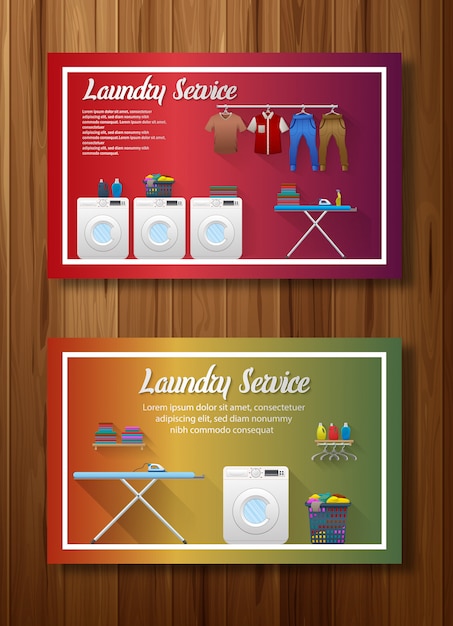 Conjunto de diseño de banners servicio de lavandería.