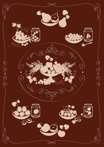 Conjunto de diseño con bayas y frutas.