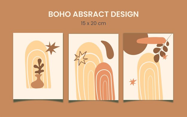 Vector conjunto diseño boho abstracak siap impresión 15 x 20 cm