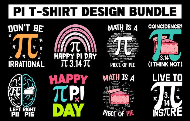 Vector conjunto de diseño de camiseta pi day, mejor paquete de camiseta pi day, gráficos vectoriales del día pi, diseño de camiseta matemática
