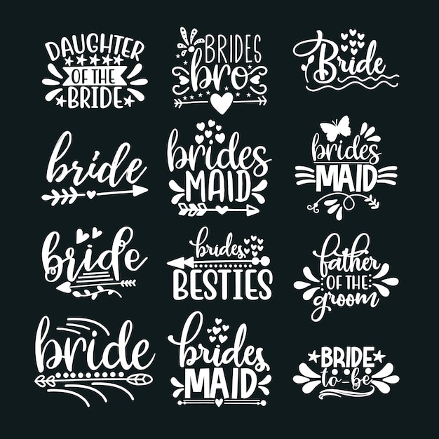 Conjunto de diseño de camiseta de tipografía de boda