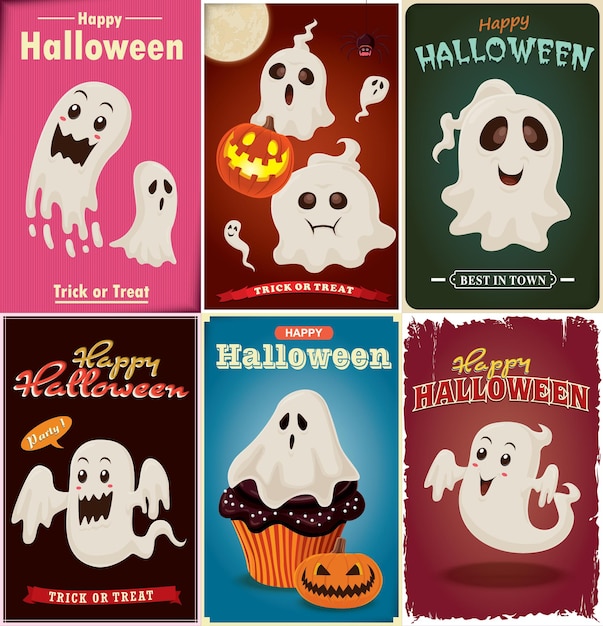 Conjunto de diseño de cartel de Halloween vintage