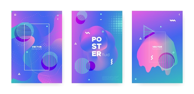 Conjunto de diseño de carteles musicales de portadas vibrantes o folletos con gripe