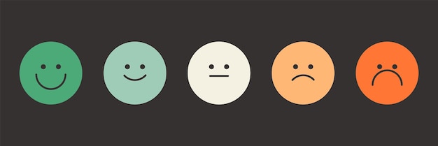 Conjunto de diseño de concepto de retroalimentación Mala y buena revisión Escala de emociones Reacción feliz y triste Rostros de estado de ánimo
