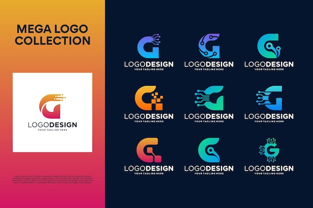 Vector conjunto de diseño creativo de la letra g del logotipo símbolo abstracto para la tecnología digital