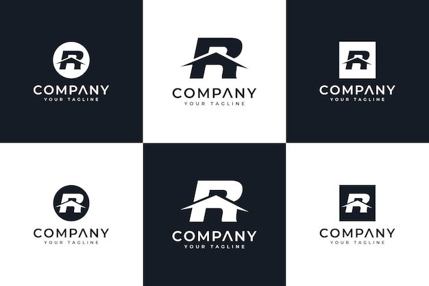 Conjunto de diseño creativo del logotipo de la casa de la letra r para todos los usos