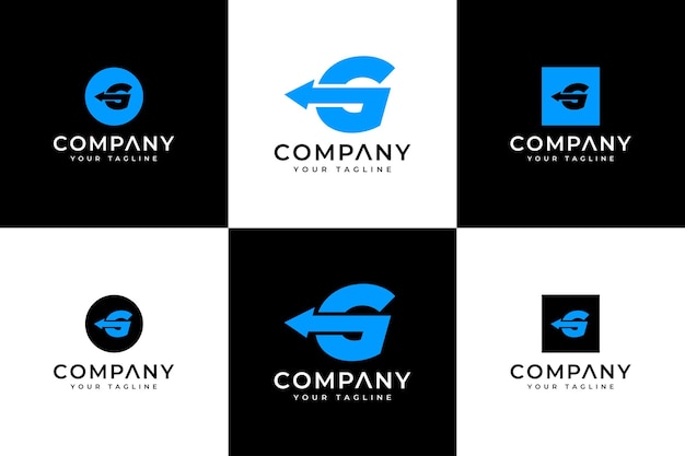Conjunto de diseño creativo del logotipo de la flecha de la letra g para todos los usos