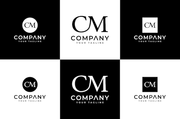 Conjunto de diseño creativo del logotipo de la letra cm para todos los usos.