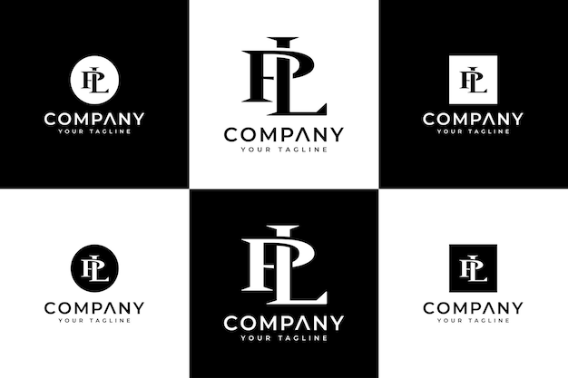 Conjunto de diseño creativo del logotipo de letra pl para todos los usos