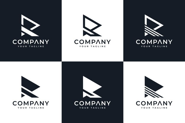 Conjunto de diseño creativo del logotipo de la letra r play para todos los usos